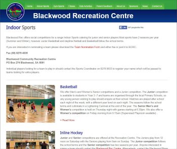Blackwood Recreation Centre, Adaptive web design, CMS