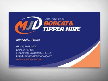 MJD Bobcat and Tipper Hire business card
