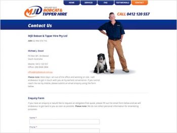 MJD Bobcat and Tipper Hire website